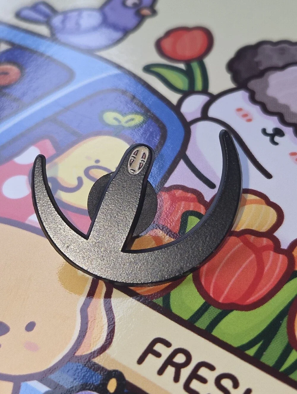 No Face Metal Enamel Pin - Black Crescent Design